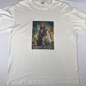Vintage Pirates Of The Caribbean Movie T Shirt Mens Large Y2K Johnny Depp